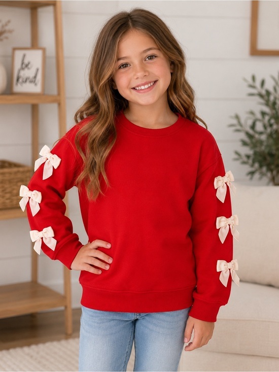 Owillo Other - Girls Red Bow Sleeve Sweatshirt Pullover Top  NWT Cute Cozy small